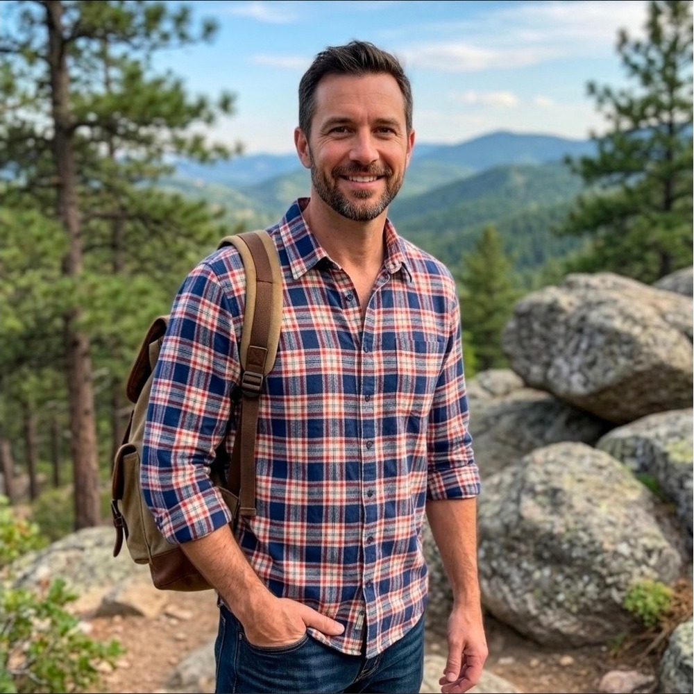 Big Rock Canyon Mens Flannel Shirt Navy Blue Red White Plaid Large Outdoor